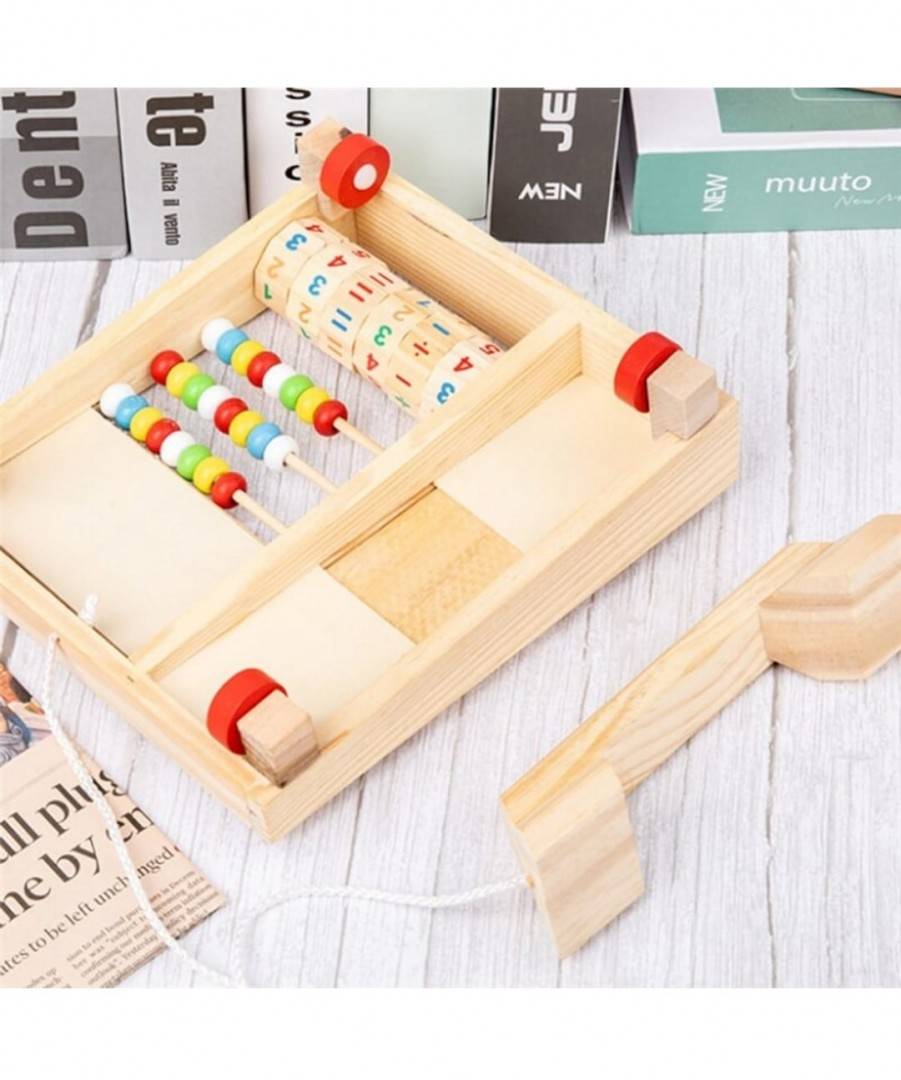 Jucarie Montessori, Telefon din lemn cu numaratoare, multicolor, 22 cm