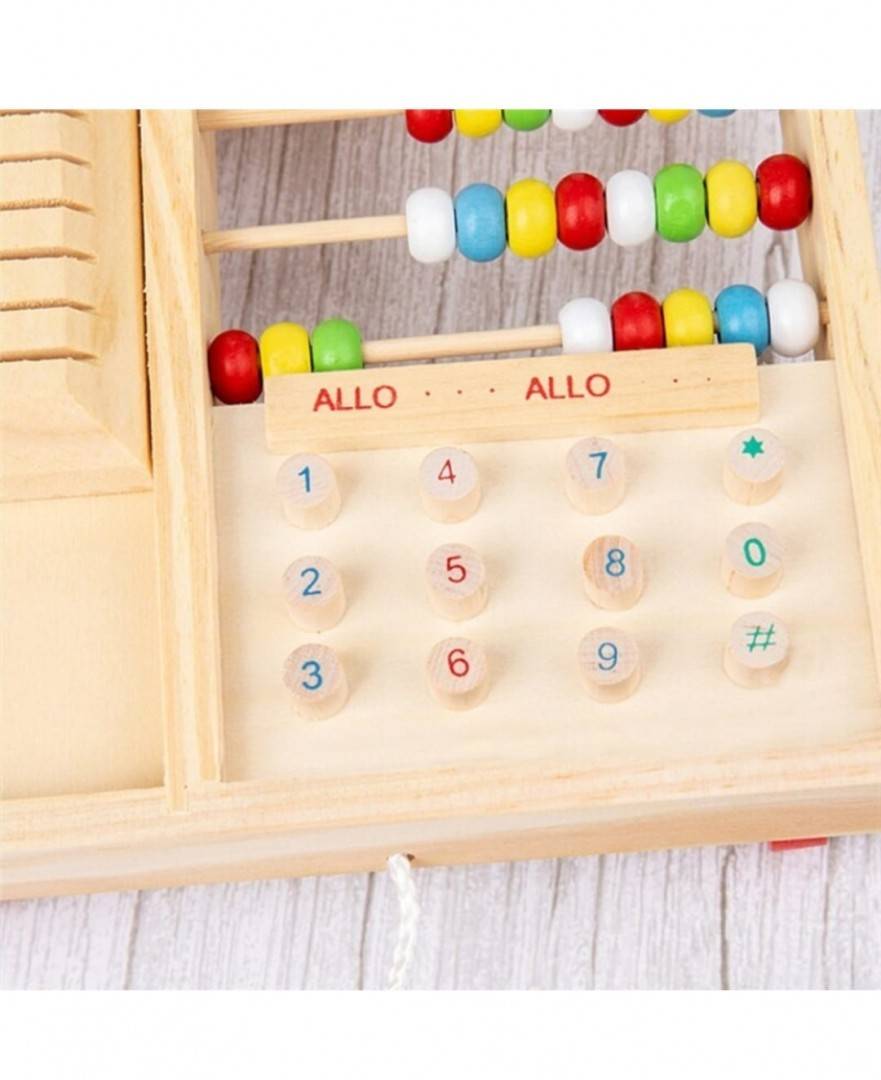 Jucarie Montessori, Telefon din lemn cu numaratoare, multicolor, 22 cm