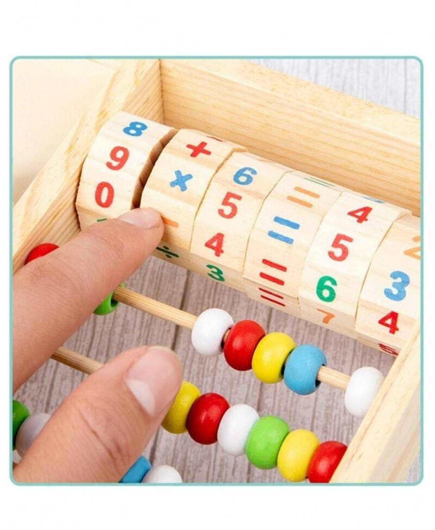 Jucarie Montessori, Telefon din lemn cu numaratoare, multicolor, 22 cm