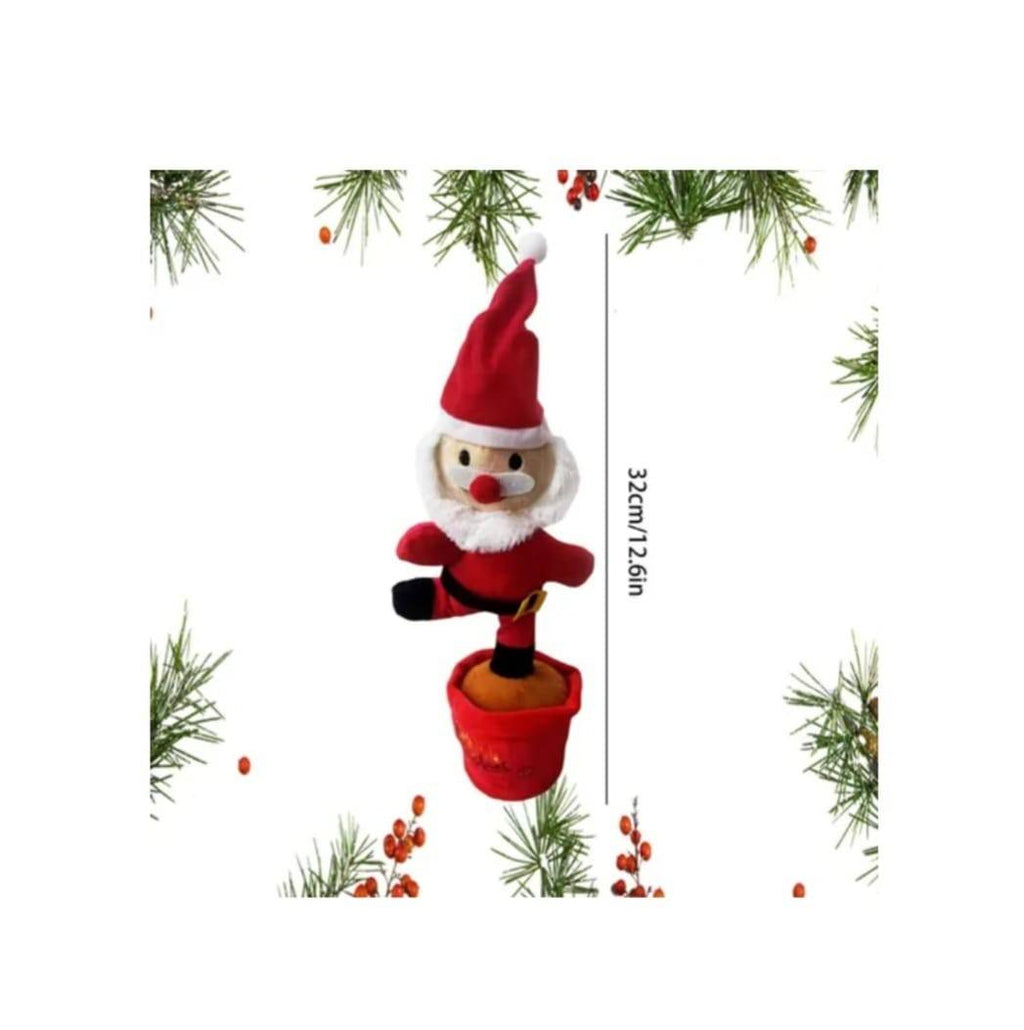 Jucarie Mos Craciun dansator care repeta, cablu USB, rosu, 32 cm