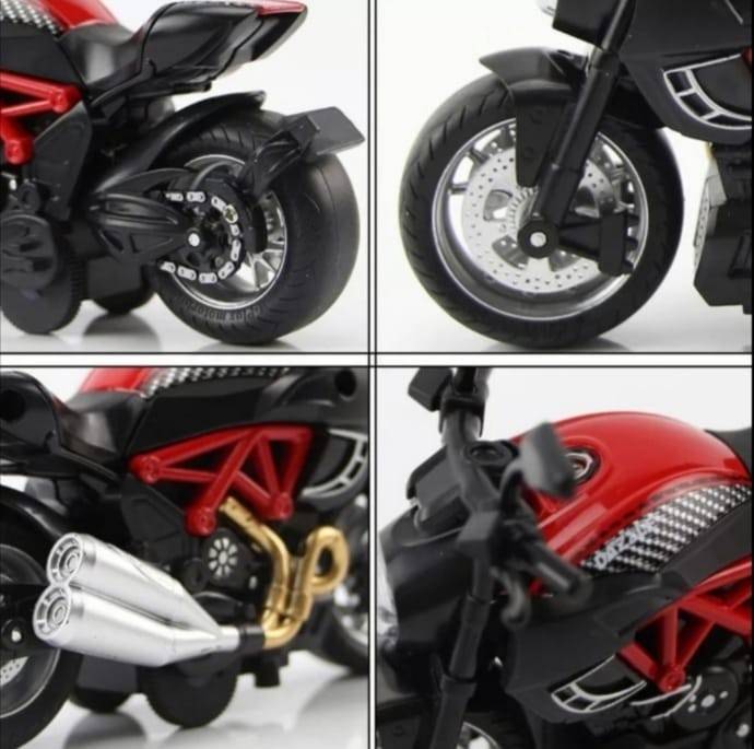 Jucarie Motocicleta cu sunete si lumini, metal, rosu, 12 cm