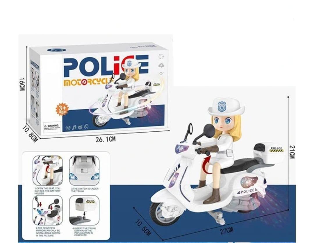 Jucarie motocicleta de politie cu politista, sunete, lumini, multicolor, 27 cm