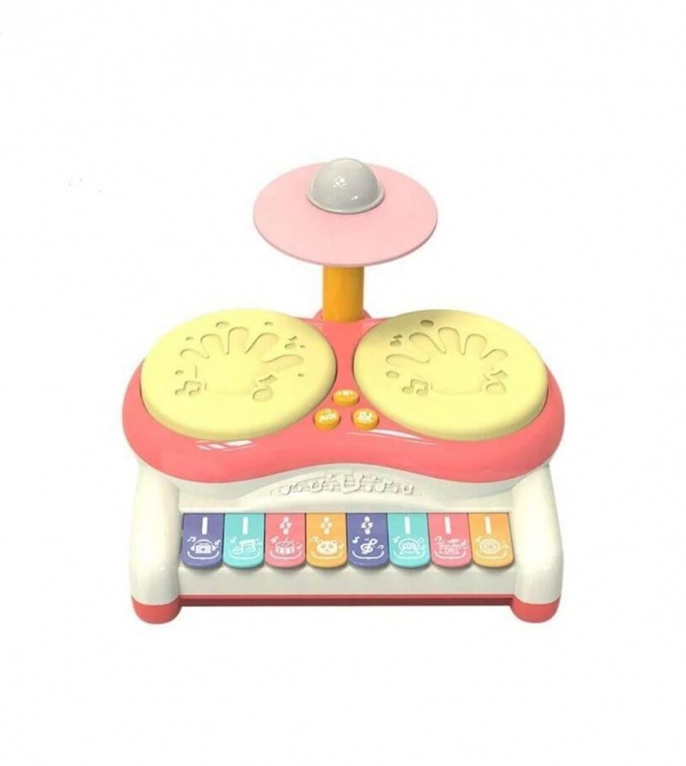 Jucarie muzicala 2in1 pentru bebelusi, Toba cu pian si lumini, Jazz Drum, roz