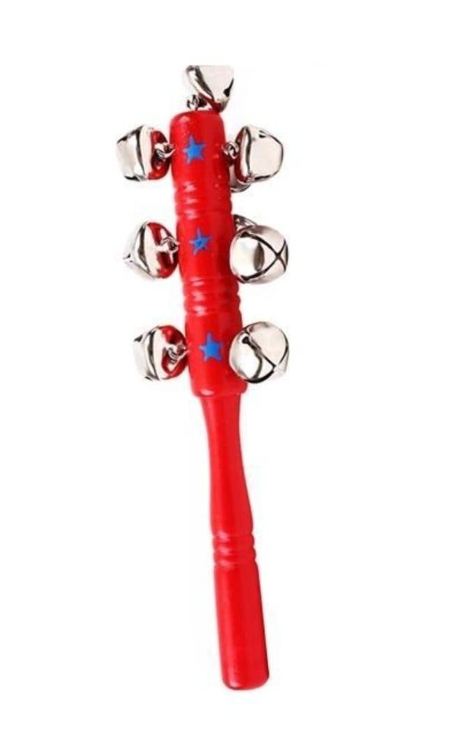 Jucarie muzicala, Clopotei cu maner, rosu, lemn, 19 cm