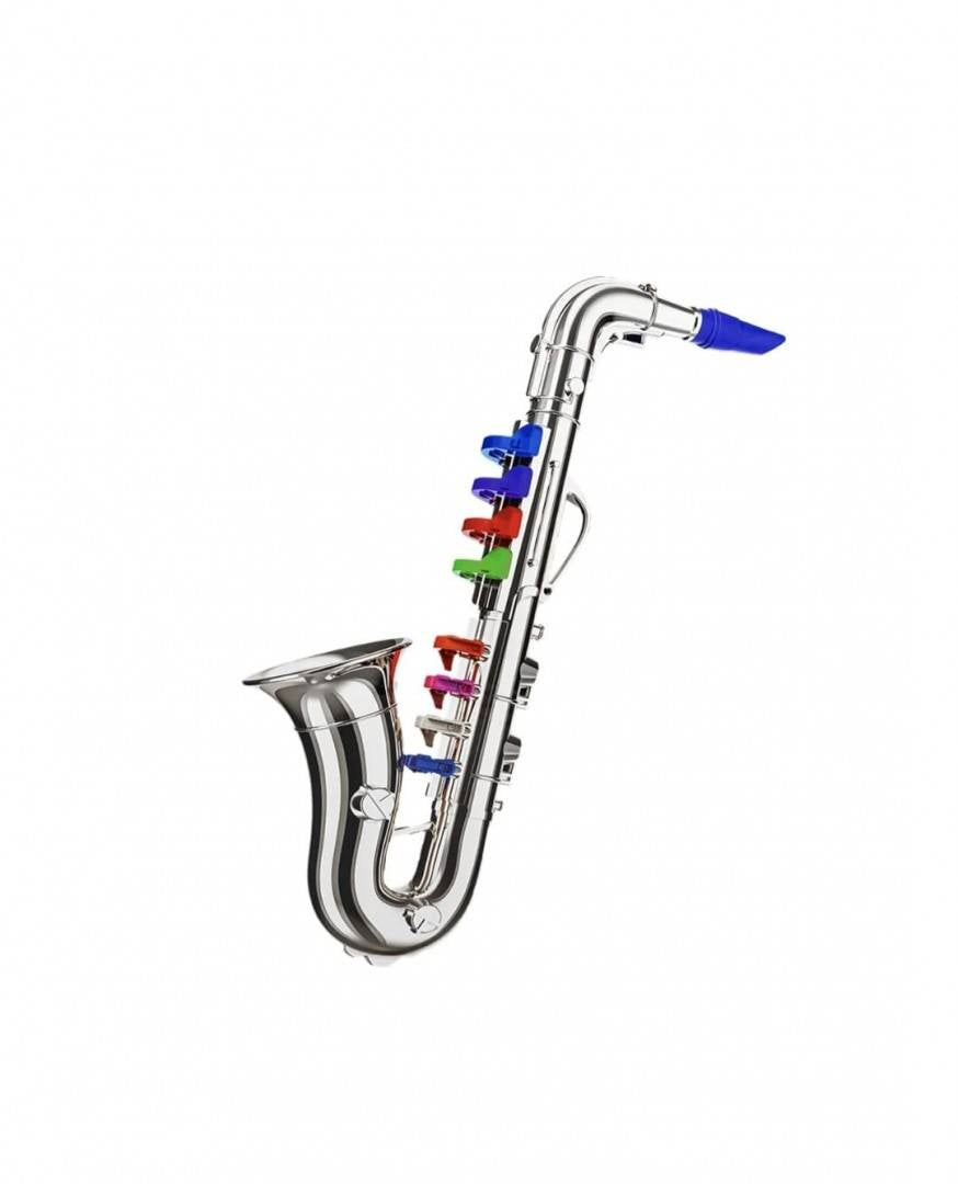 Jucarie muzicala, Saxofon de suflat, 8 clapete, argintiu, 39 cm