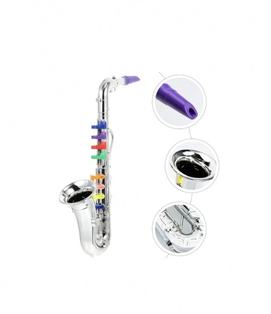 Jucarie muzicala, Saxofon de suflat, 8 clapete, argintiu, 39 cm