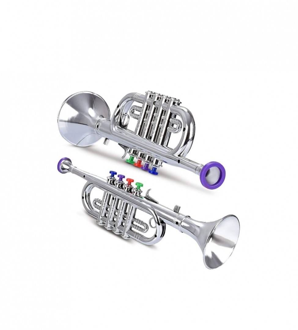 Jucarie muzicala Trompeta de suflat, 4 clape, argintiu, 35 cm