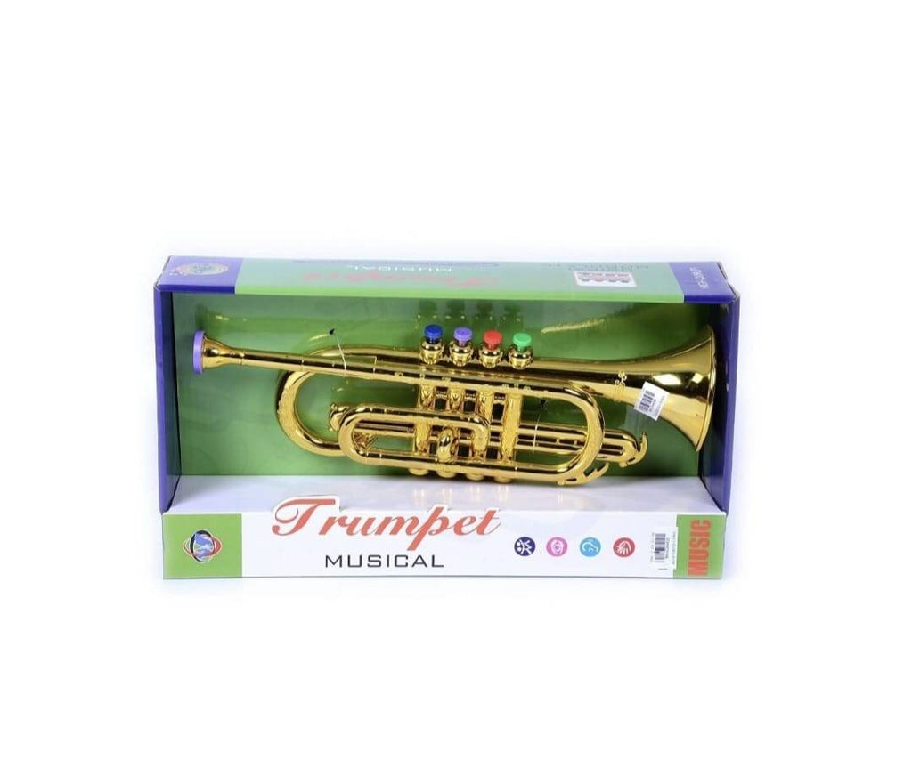 Jucarie muzicala Trompeta de suflat, 4 clape, auriu, 35 cm