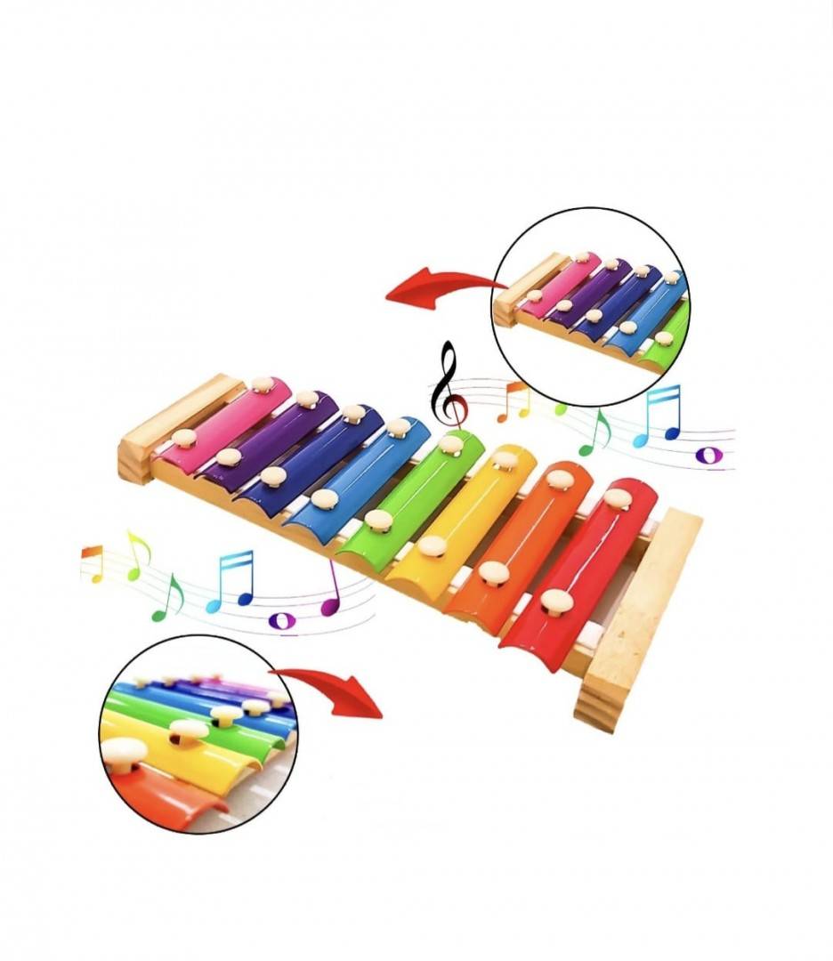Jucarie Muzicala, Xilofon, 8 note, lemn, multicolor, 24 cm, 2 ani+
