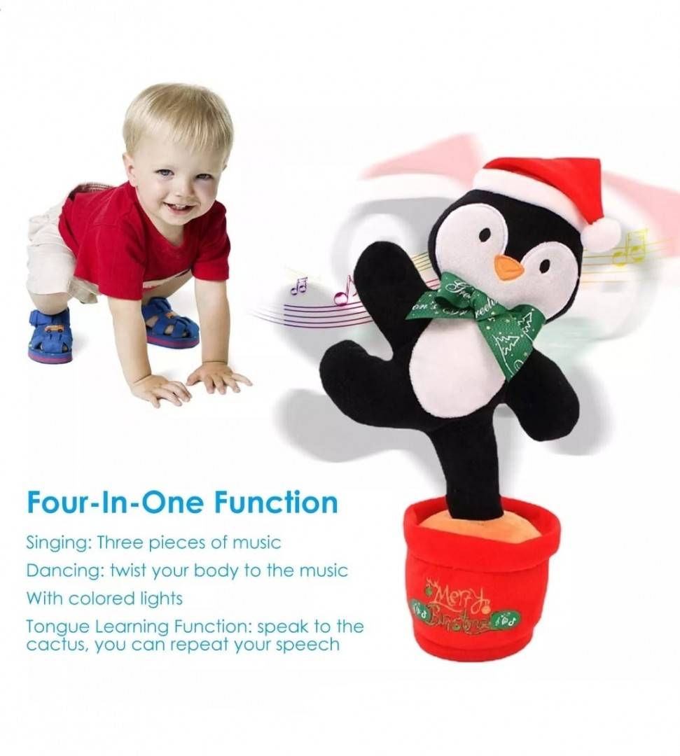 Jucarie Pinguin dansator care repeta, cablu USB, multicolor, 32 cm