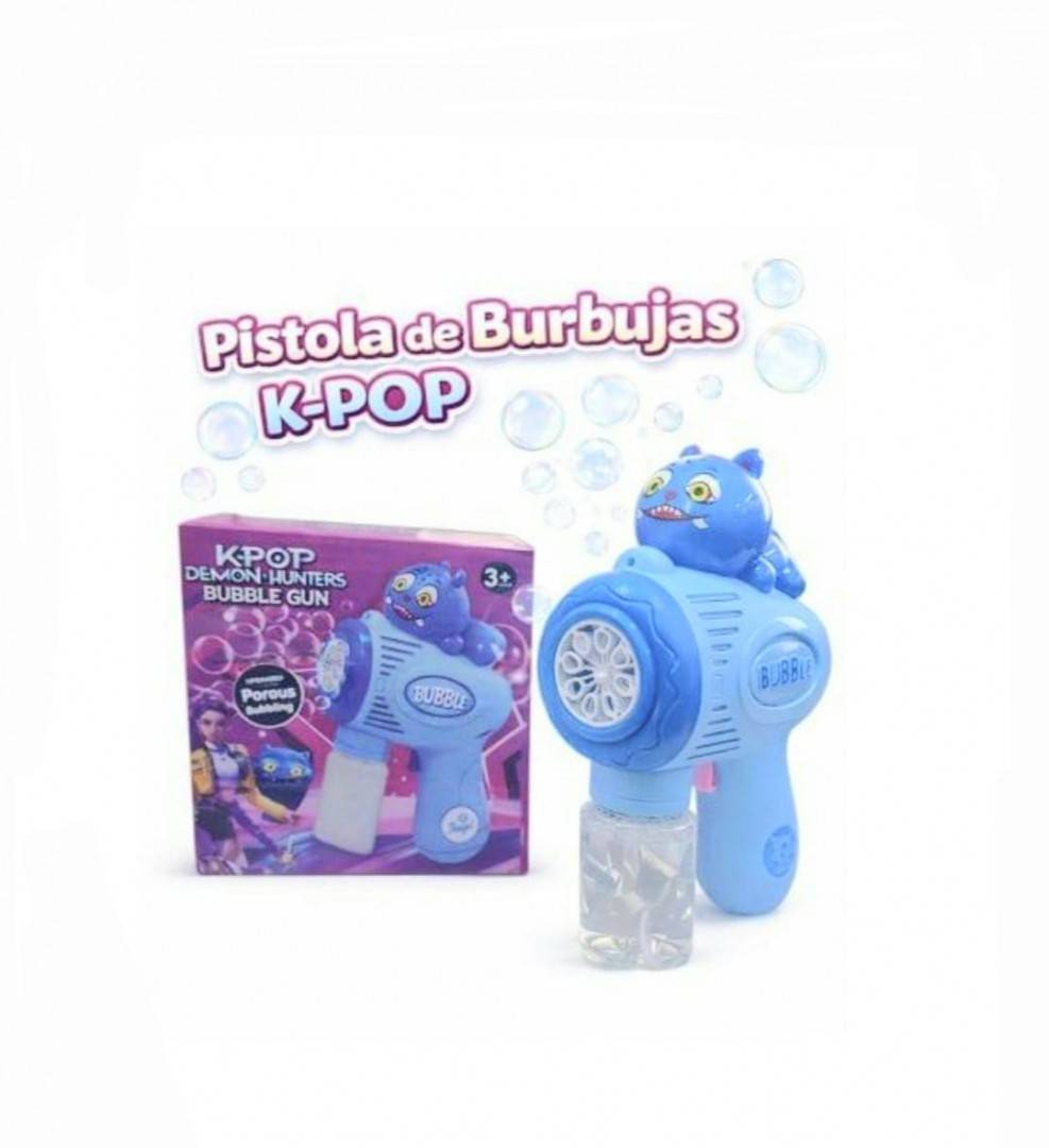 Jucarie Pistol de facut baloane de sapun, model K-Pop, albastru, 18.5 cm