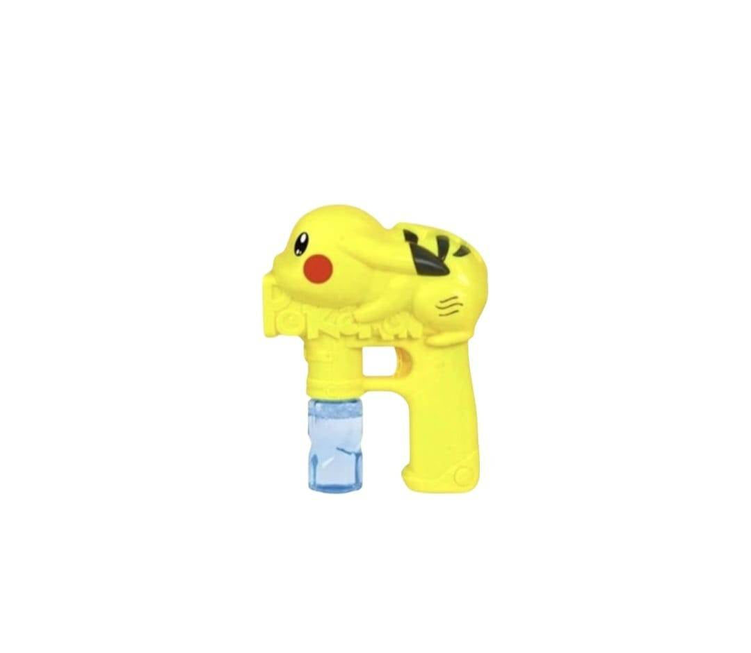 Jucarie Pistol de facut baloane de sapun, model Pokemon, galben, 18.5 cm