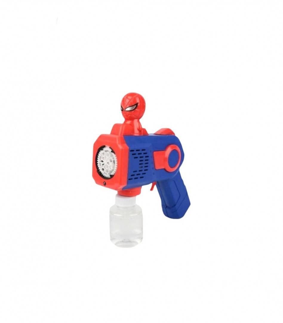 Jucarie Pistol de facut baloane de sapun, model Spiderman, rosu/albastru, 18.5 cm