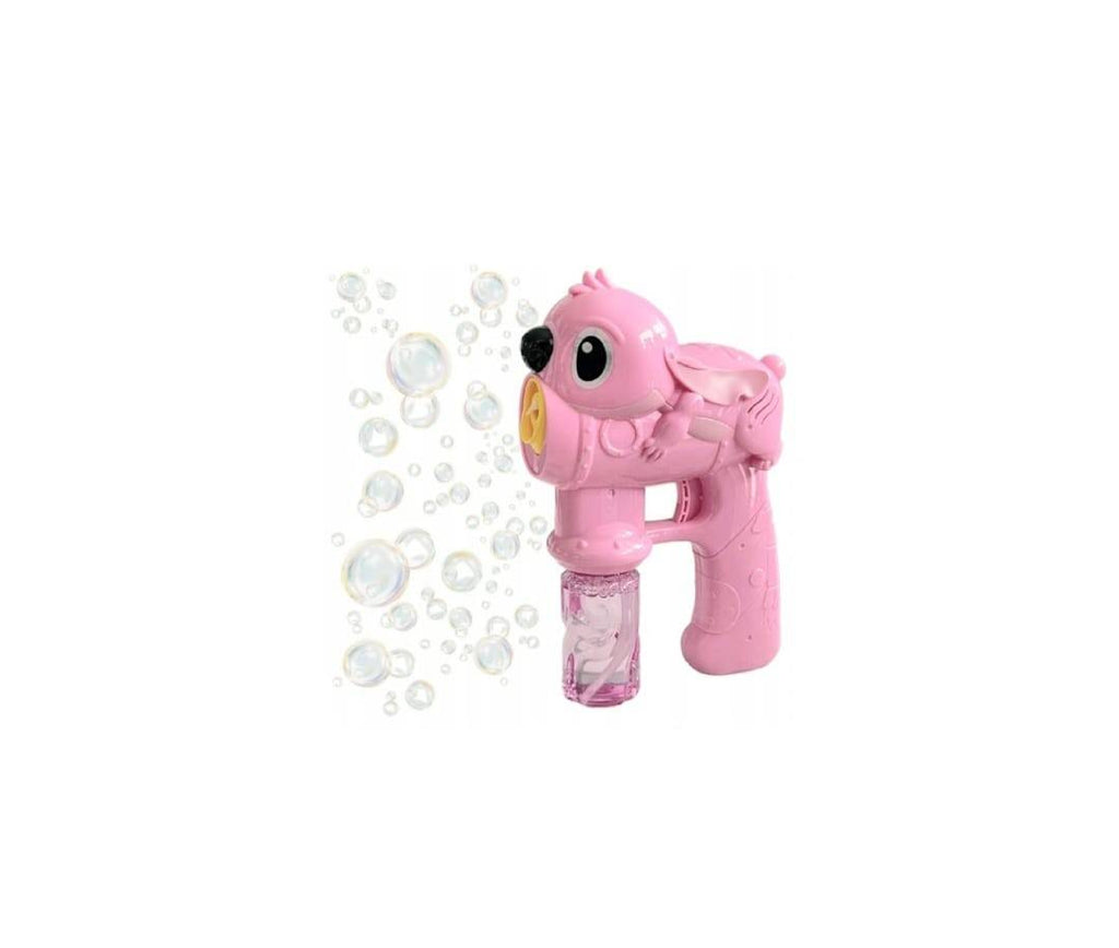 Jucarie Pistol de facut baloane de sapun, model Stitch Lilo, roz deschis, 18.5 cm