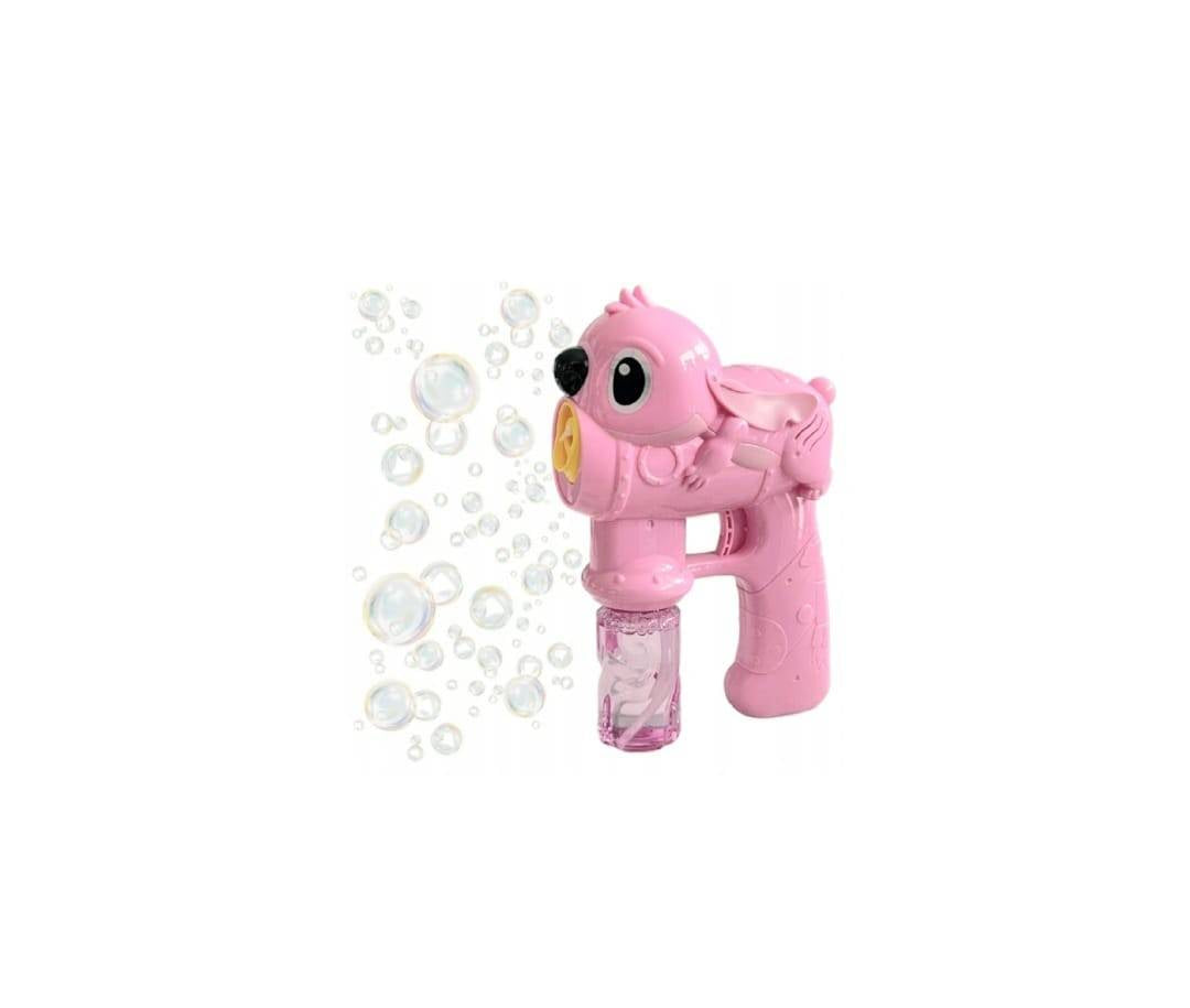 Jucarie Pistol de facut baloane de sapun, model Stitch Lilo, roz deschis, 18.5 cm