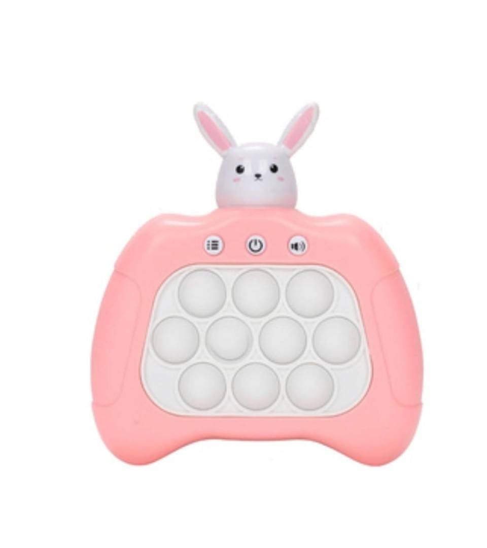 Jucarie Pop it electrica Iepuras, Bubble Push, pentru copii si adulti, sunet si lumini, roz, 13 cm