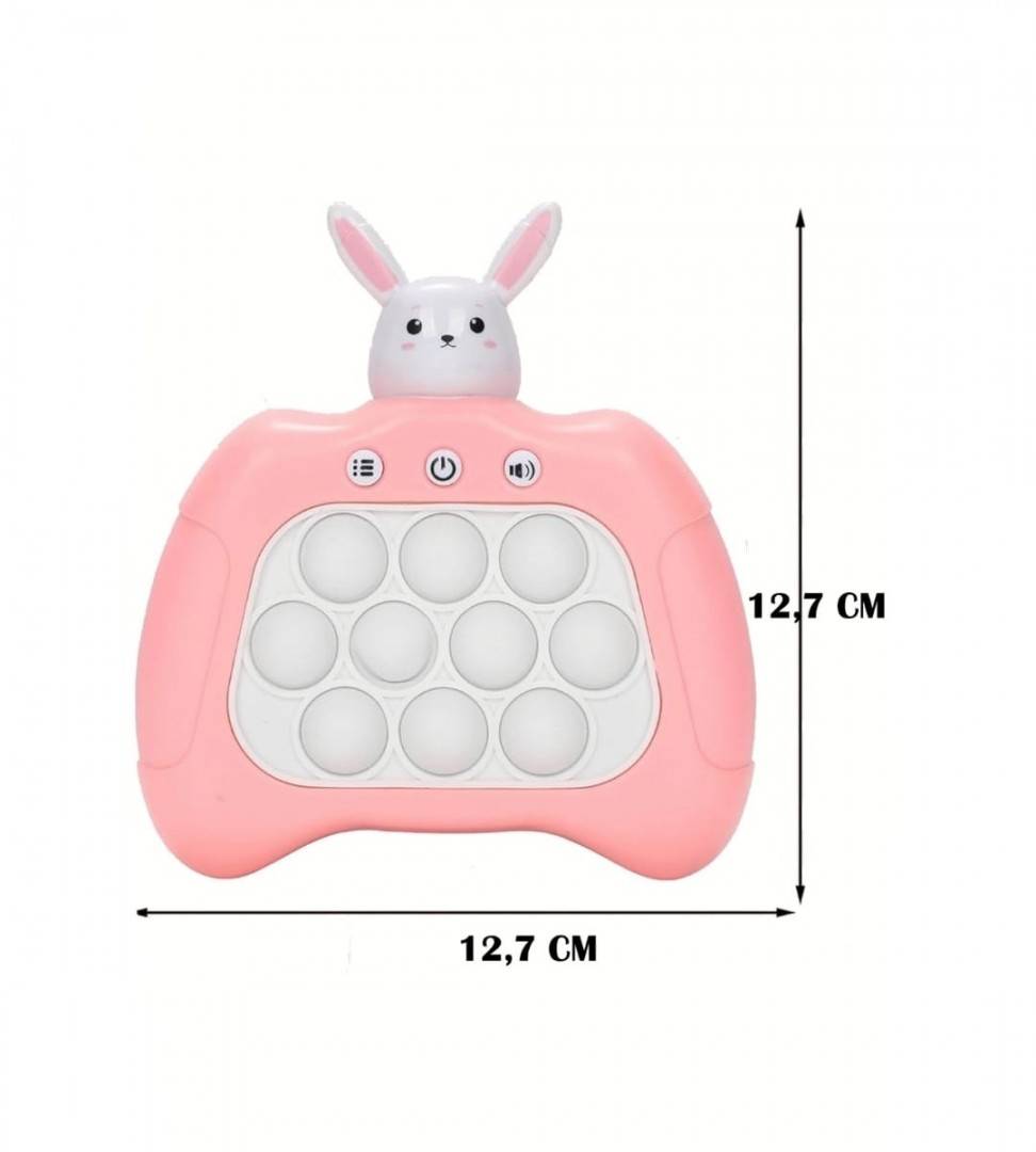 Jucarie Pop it electrica Iepuras, Bubble Push, pentru copii si adulti, sunet si lumini, roz, 13 cm
