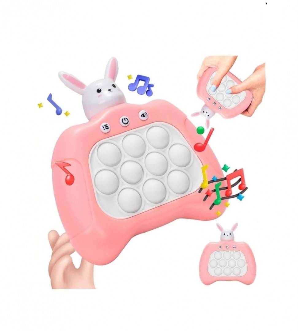 Jucarie Pop it electrica Iepuras, Bubble Push, pentru copii si adulti, sunet si lumini, roz, 13 cm