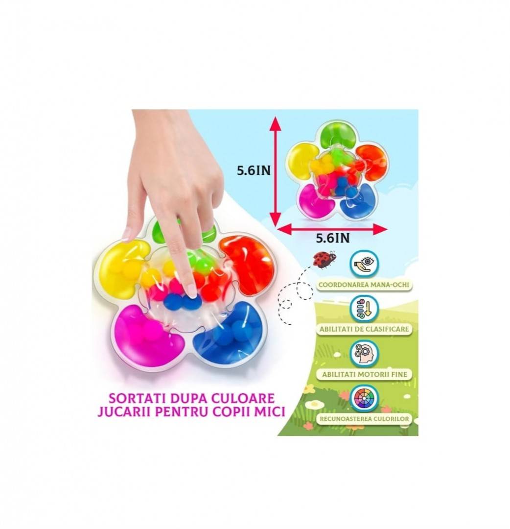 Jucarie senzoriala antistres pentru sortarea culorilor, Floricica, multicolor