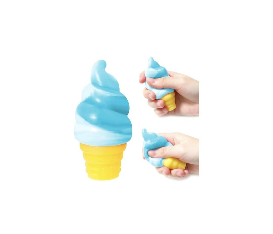 Jucarie senzoriala, Ice Cream Cornet, squishy, antistres, albastru/multicolor, 8 cm