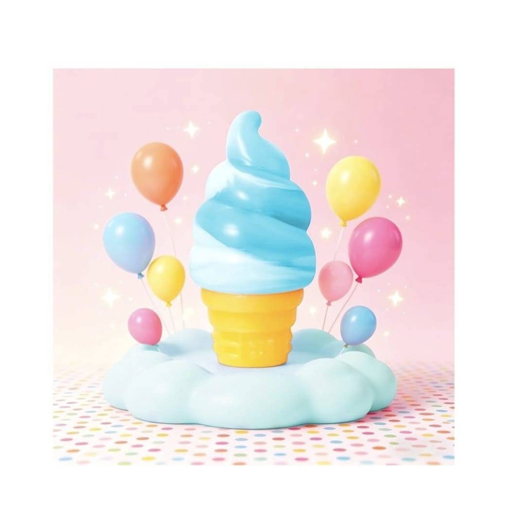 Jucarie senzoriala, Ice Cream Cornet, squishy, antistres, albastru/multicolor, 8 cm