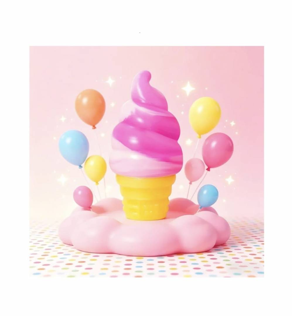 Jucarie senzoriala, Ice Cream Cornet, squishy, antistres, roz/multicolor, 8 cm