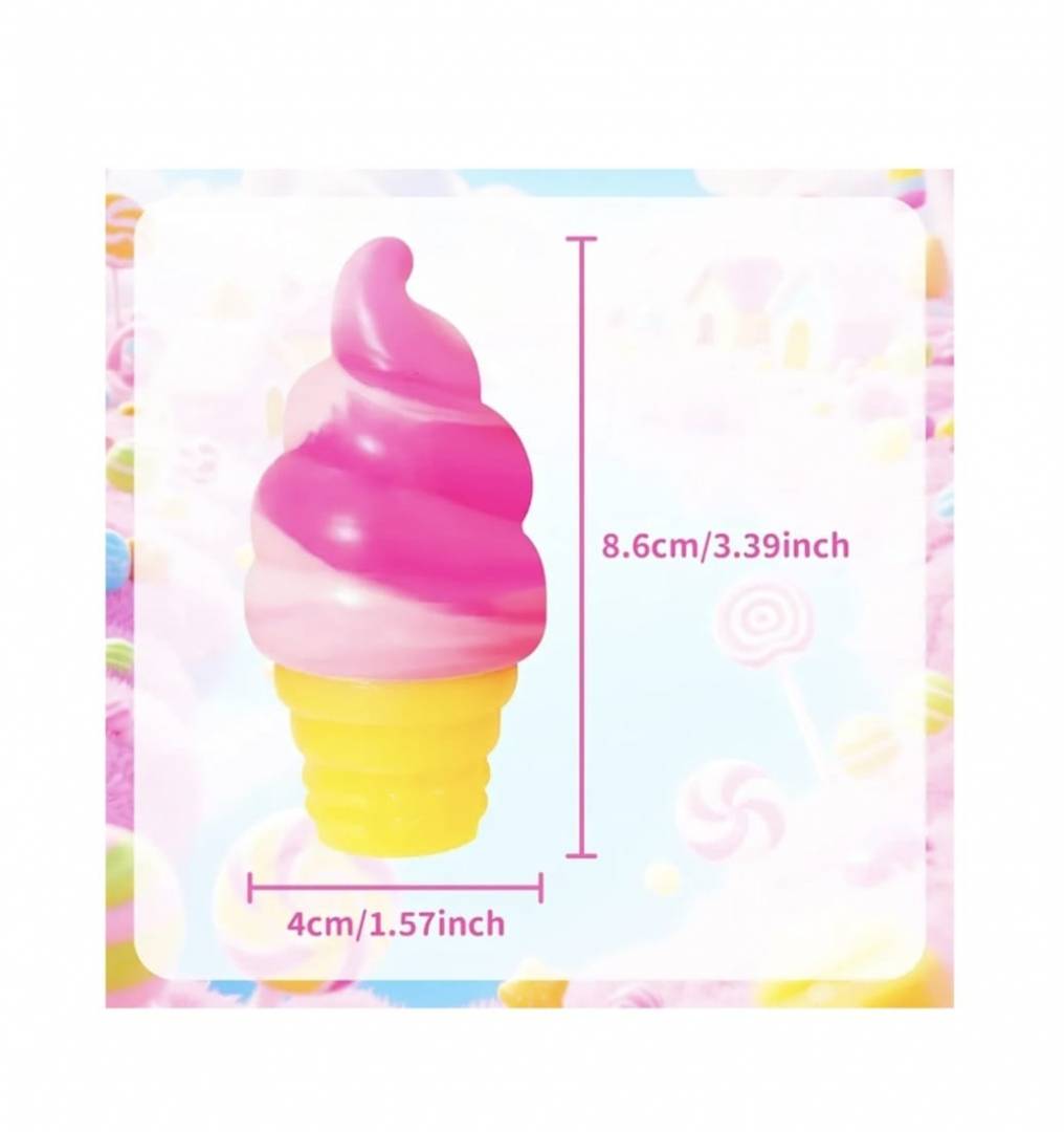 Jucarie senzoriala, Ice Cream Cornet, squishy, antistres, roz/multicolor, 8 cm