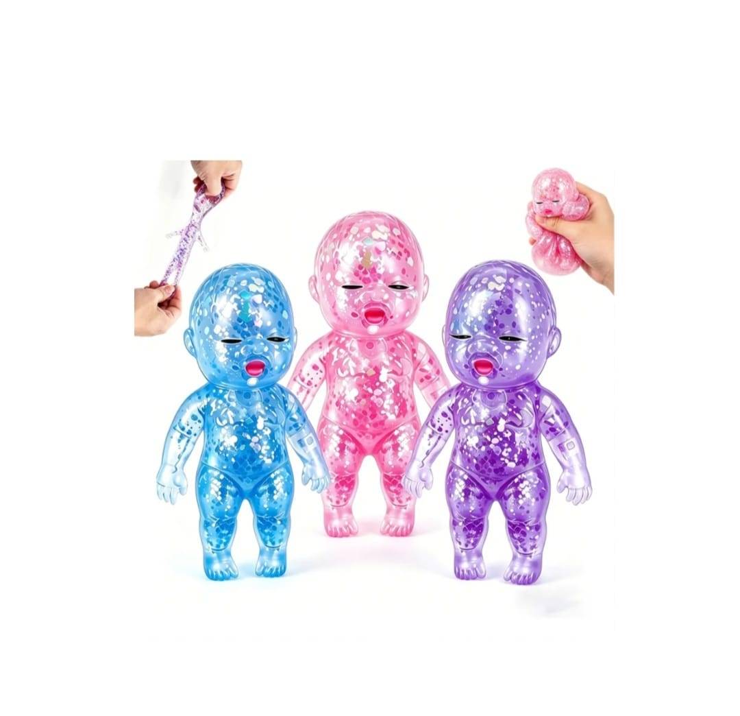 Jucarie senzoriala, Soft Squeeze, Bebelus Squishy Antistres cu Glitter, multicolor, 10 cm