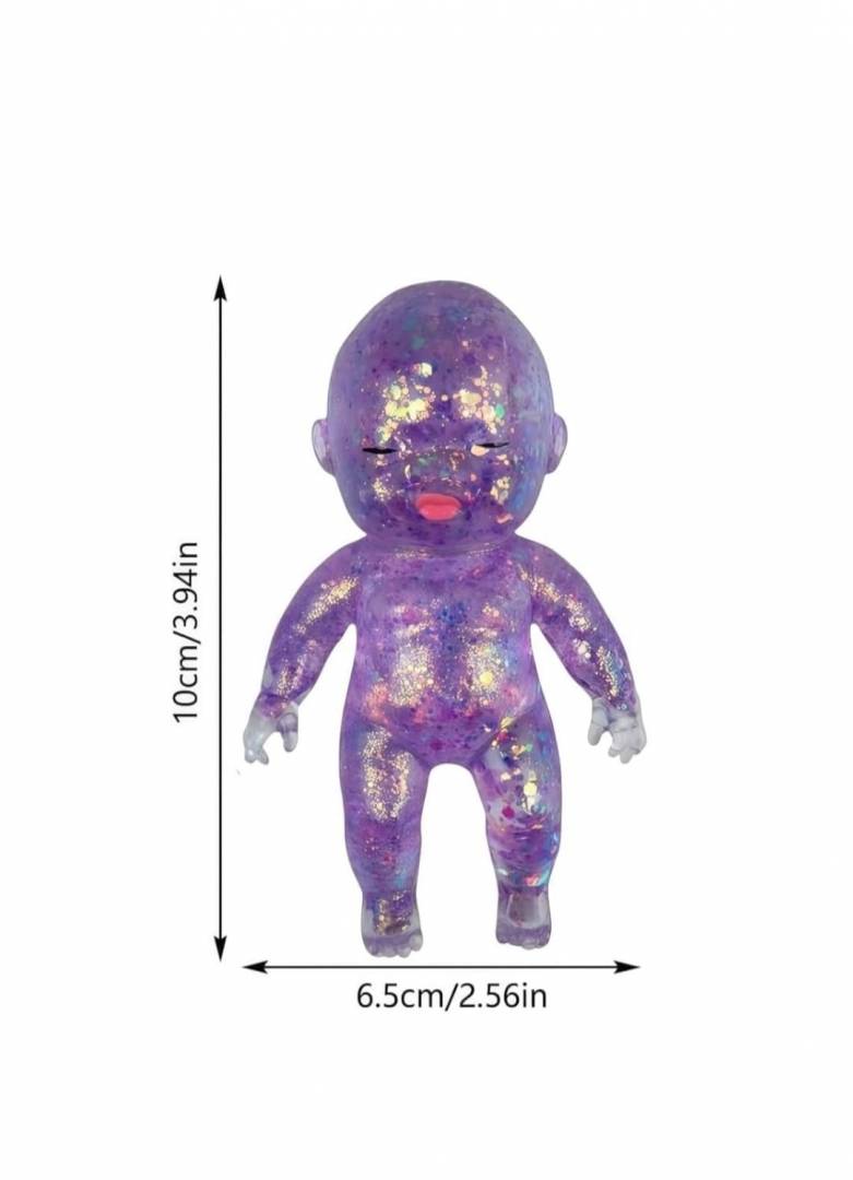 Jucarie senzoriala, Soft Squeeze, Bebelus Squishy Antistres cu Glitter, multicolor, 10 cm