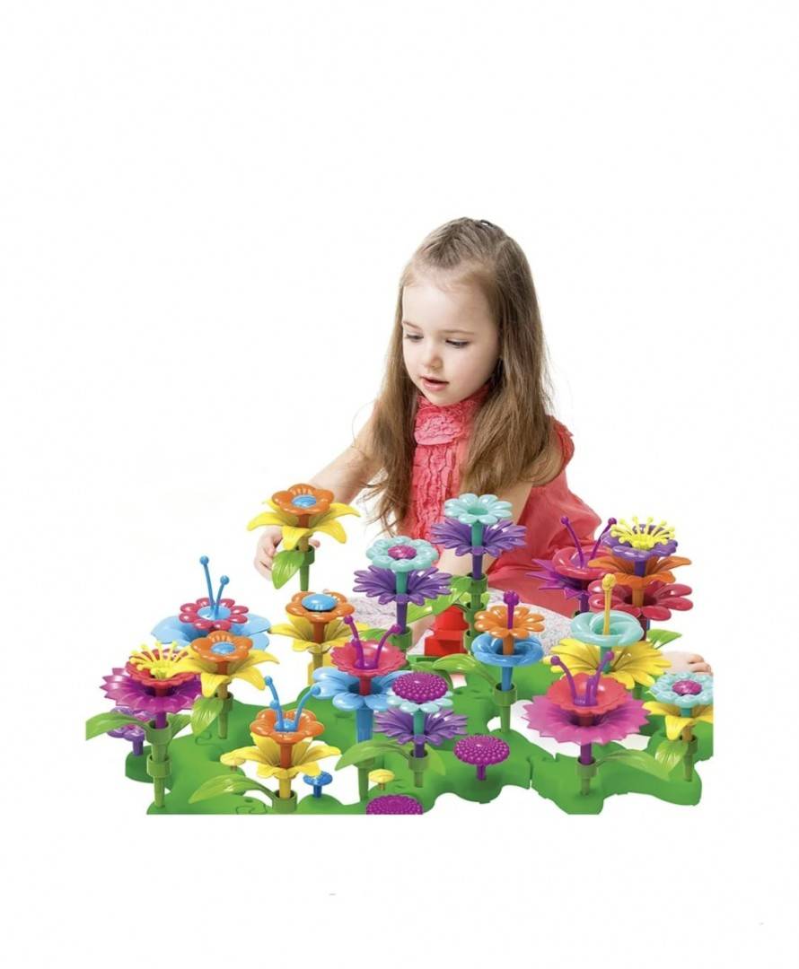Set creativ cu aranjamente florale, jucarii cu blocuri de constructie in forma de flori, 96 piese