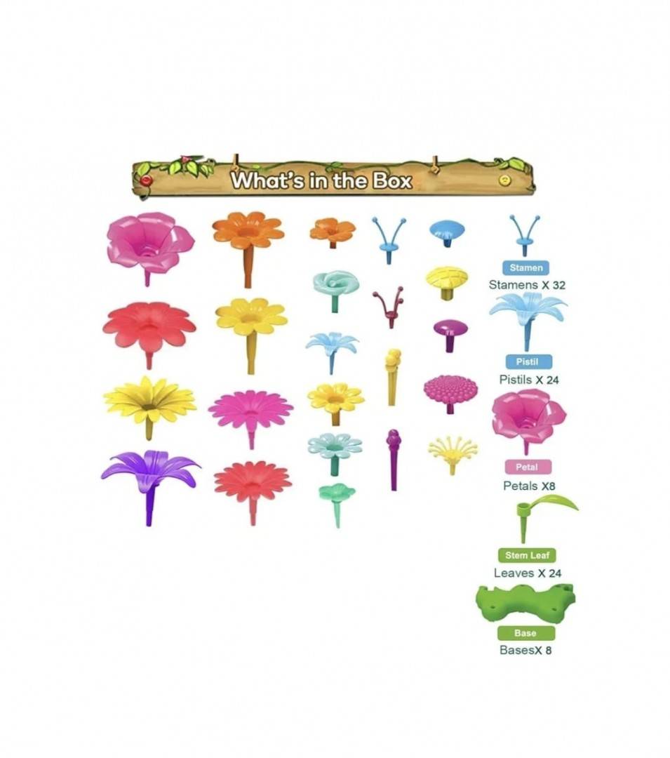 Set creativ cu aranjamente florale, jucarii cu blocuri de constructie in forma de flori, 96 piese