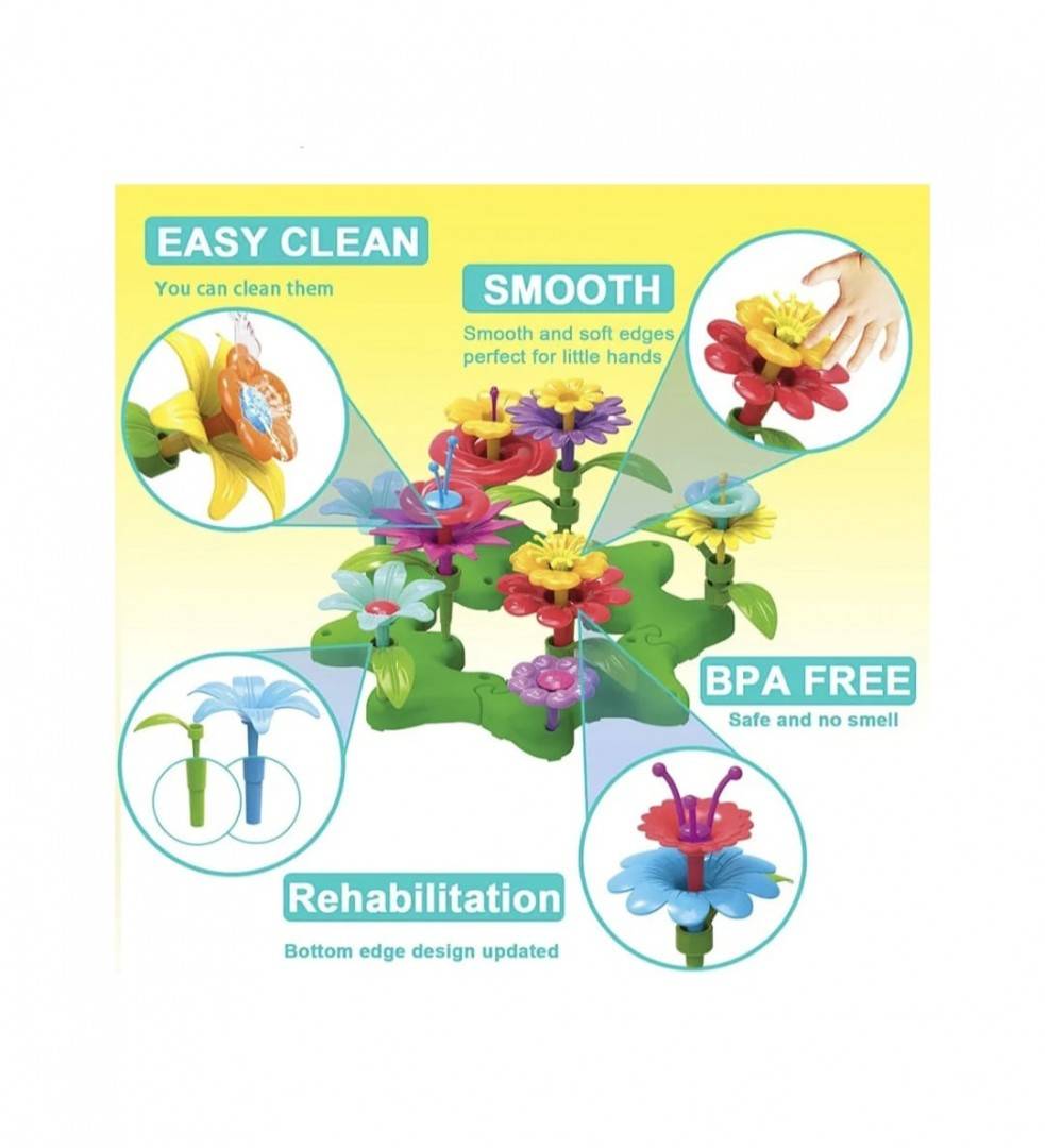 Set creativ cu aranjamente florale, jucarii cu blocuri de constructie in forma de flori, 96 piese