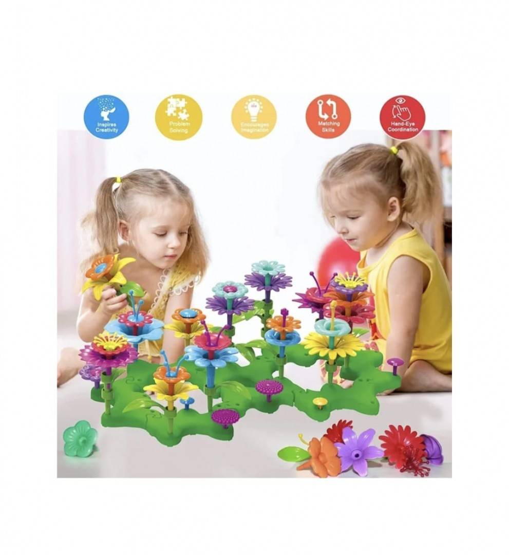 Set creativ cu aranjamente florale, jucarii cu blocuri de constructie in forma de flori, 96 piese