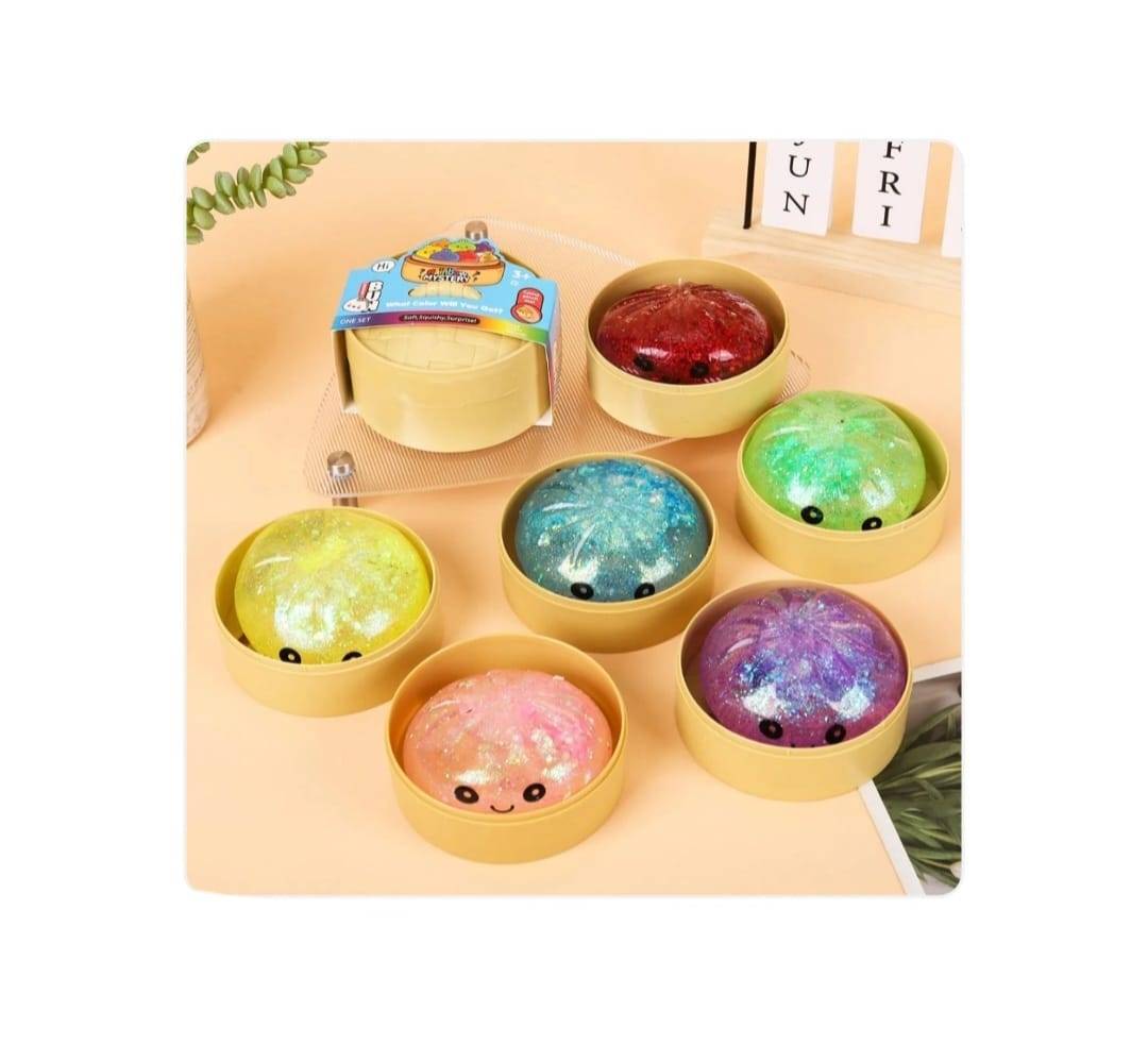 Jucărie Squishy Dumpling, model Gigantic, XXL, gălușcă cu sclipici, culoare surpriza în cutie 16 cm, glitter