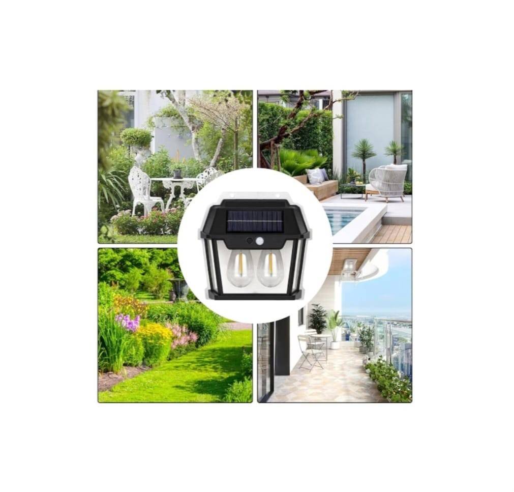 Lampa Solara de Perete LED, Felinar Dublu Teno1273, senzor miscare 5-8 metri, fara fir, 3 moduri iluminare, protectie IP65, W