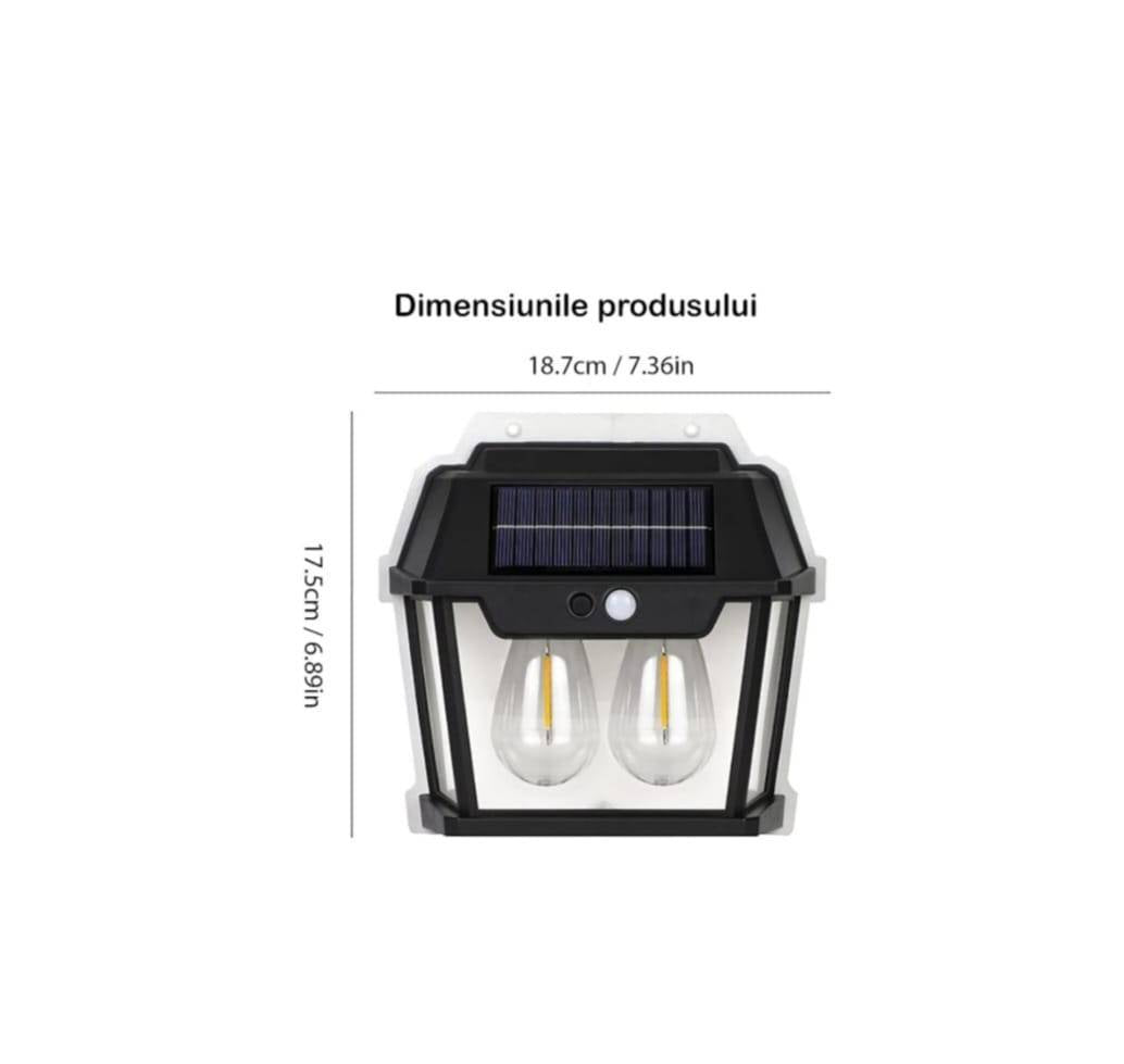 Lampa Solara de Perete LED, Felinar Dublu Teno1273, senzor miscare 5-8 metri, fara fir, 3 moduri iluminare, protectie IP65, W