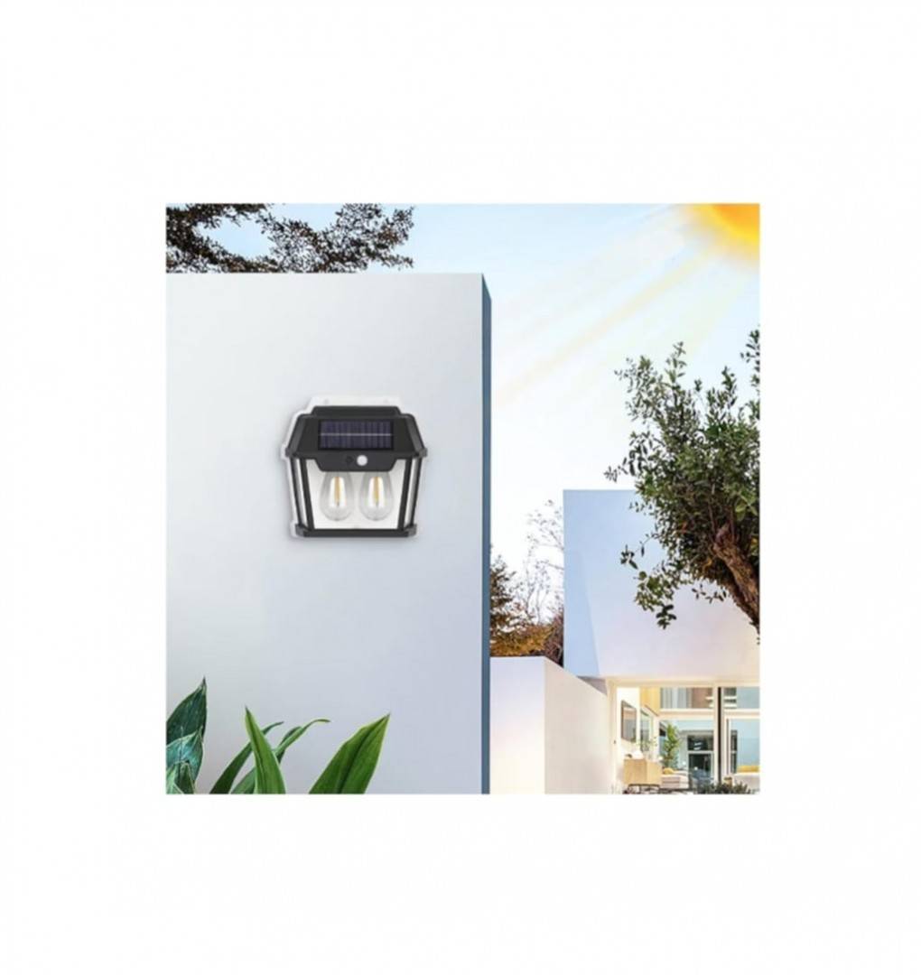 Lampa Solara de Perete LED, Felinar Dublu Teno1273, senzor miscare 5-8 metri, fara fir, 3 moduri iluminare, protectie IP65, W