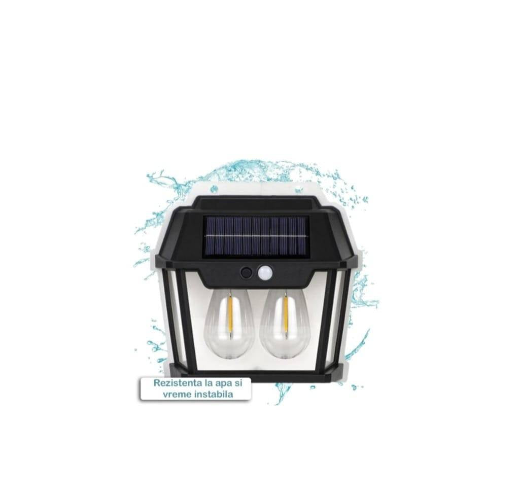 Lampa Solara de Perete LED, Felinar Dublu Teno1273, senzor miscare 5-8 metri, fara fir, 3 moduri iluminare, protectie IP65, W