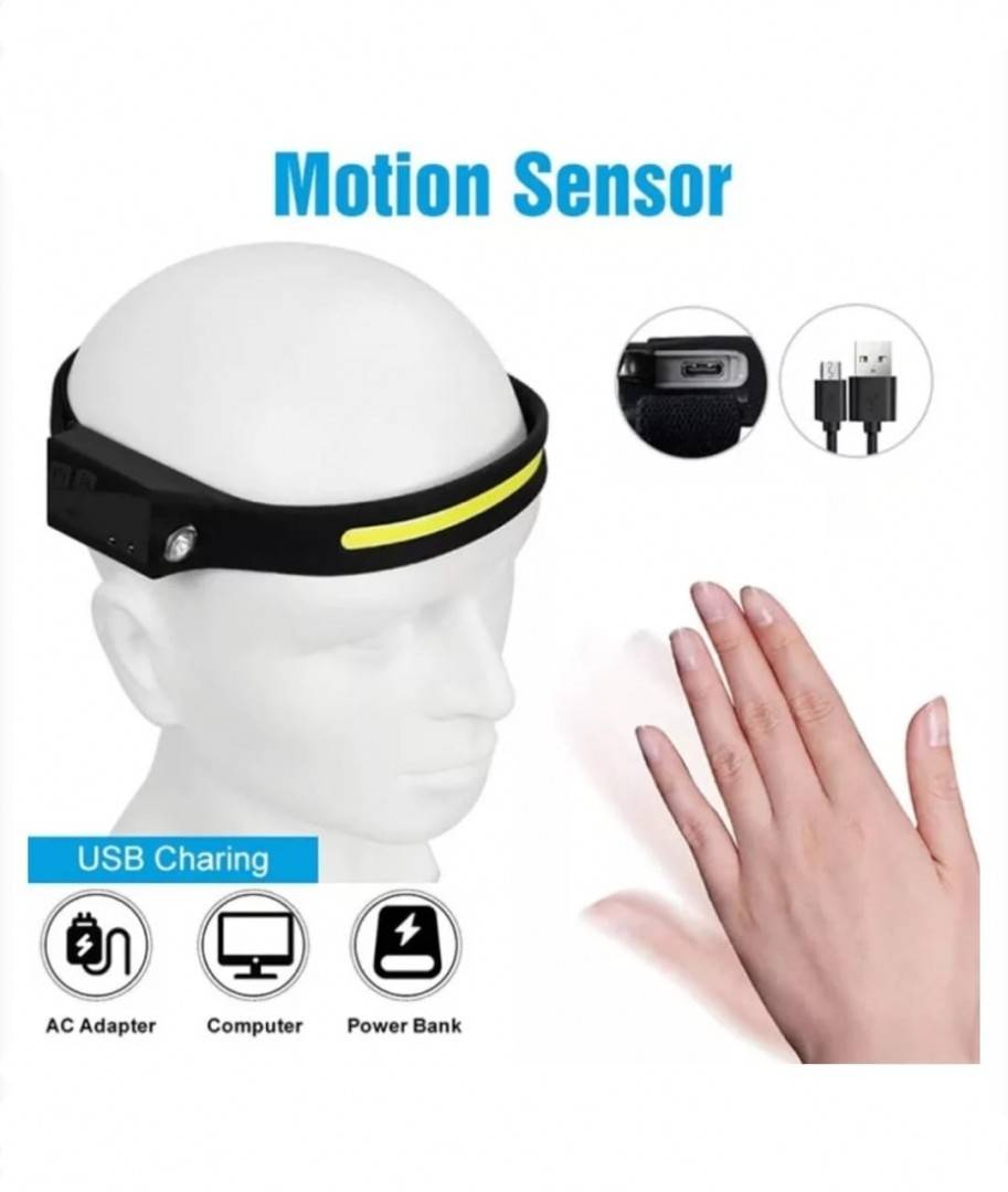 Lanterna de cap profesionala, Led, 4 moduri lumina, senzor miscare, acumulator, lumina laterala