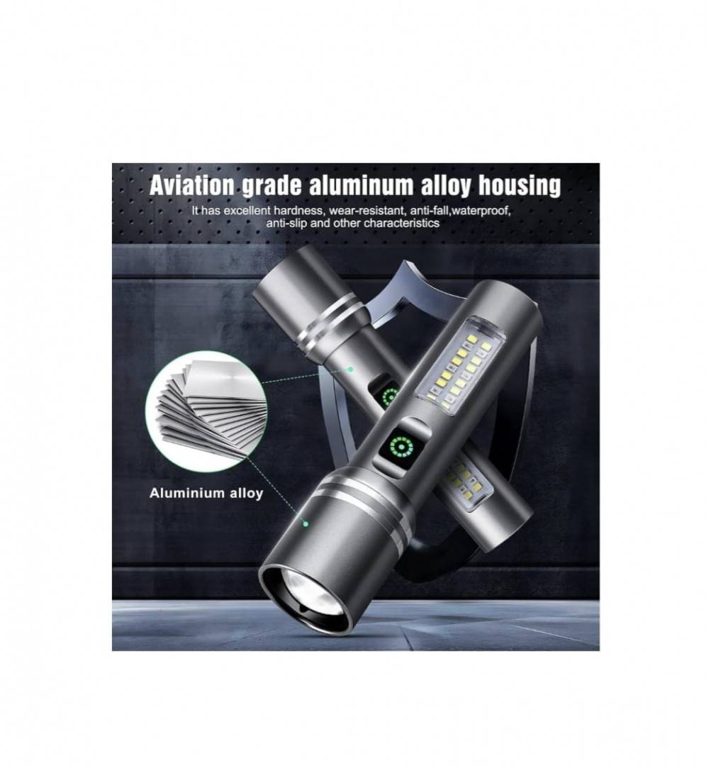 Lanterna de mana, led, incarcare usb, acumulator, argintiu