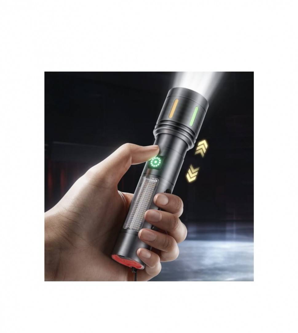 Lanterna de mana, led, incarcare usb, acumulator, argintiu