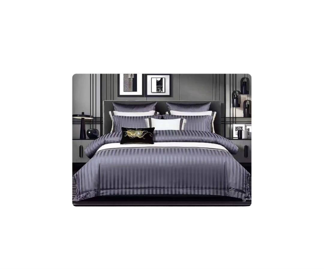 Lenjerie de pat , 6 piese, cu dungi, damasc finet, 220x230 cm, gri