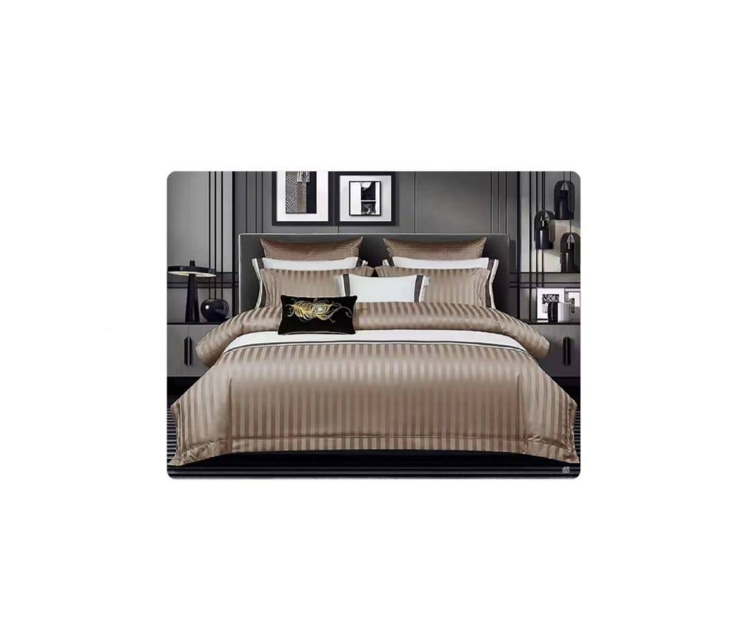 Lenjerie de pat , 6 piese, cu dungi, damasc finet, 220x230 cm, mustar
