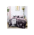 Lenjerie de pat, 6 piese, din bumbac satinat, cearsaf elastic, cu model imprimat, 220x230, gri/roz