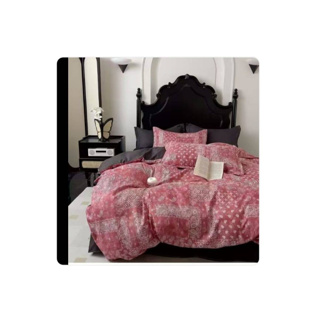 Lenjerie de pat, 6 piese, din bumbac satinat, cearsaf elastic, cu model imprimat, 220x230, multicolor