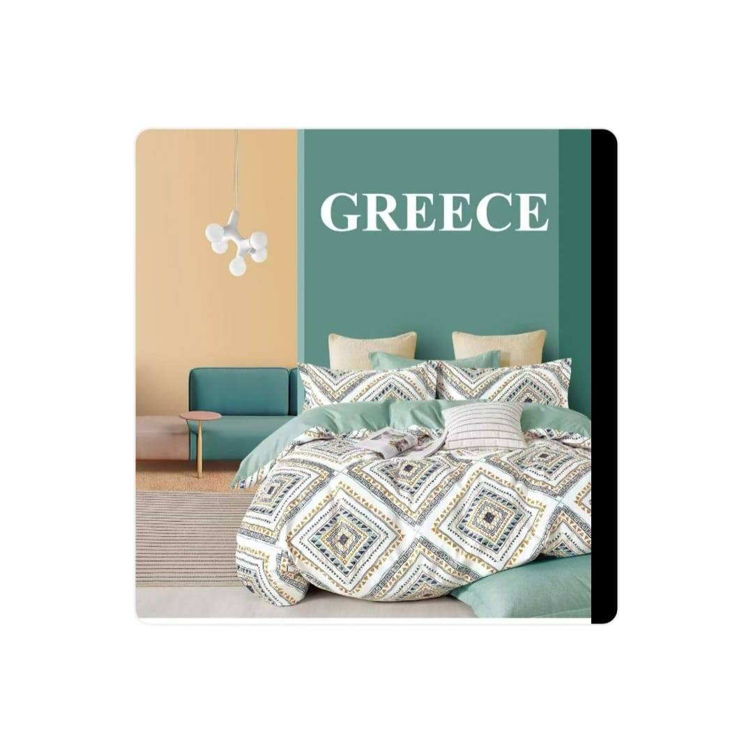 Lenjerie de pat, 6 piese, din bumbac satinat, cearsaf elastic, cu model imprimat, 220x230, verde multicolor
