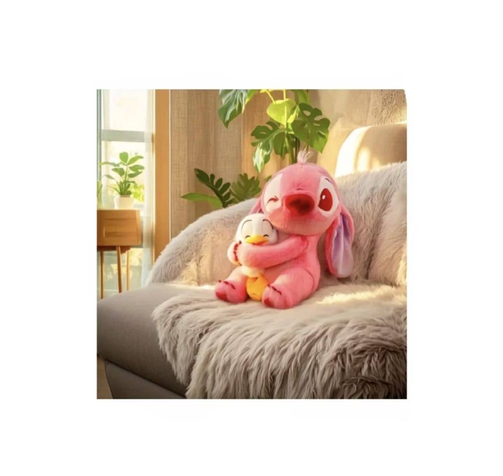 Lilo Stitch de plus, cu ratusca, roz/multicolor, 28 cm