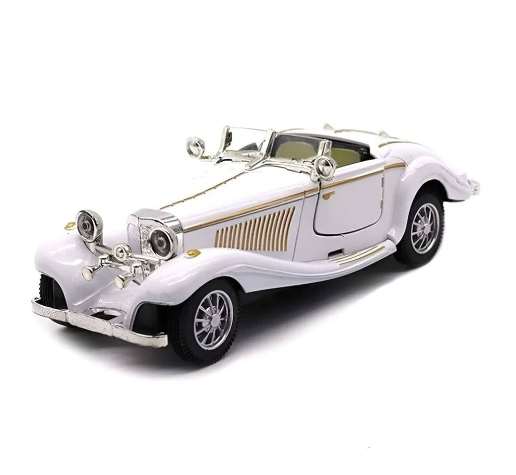 Macheta Bburago Mercedes Benz 500k Roadster, usi mobile, sunet, lumini, scara 1:28, alb, 16 cm