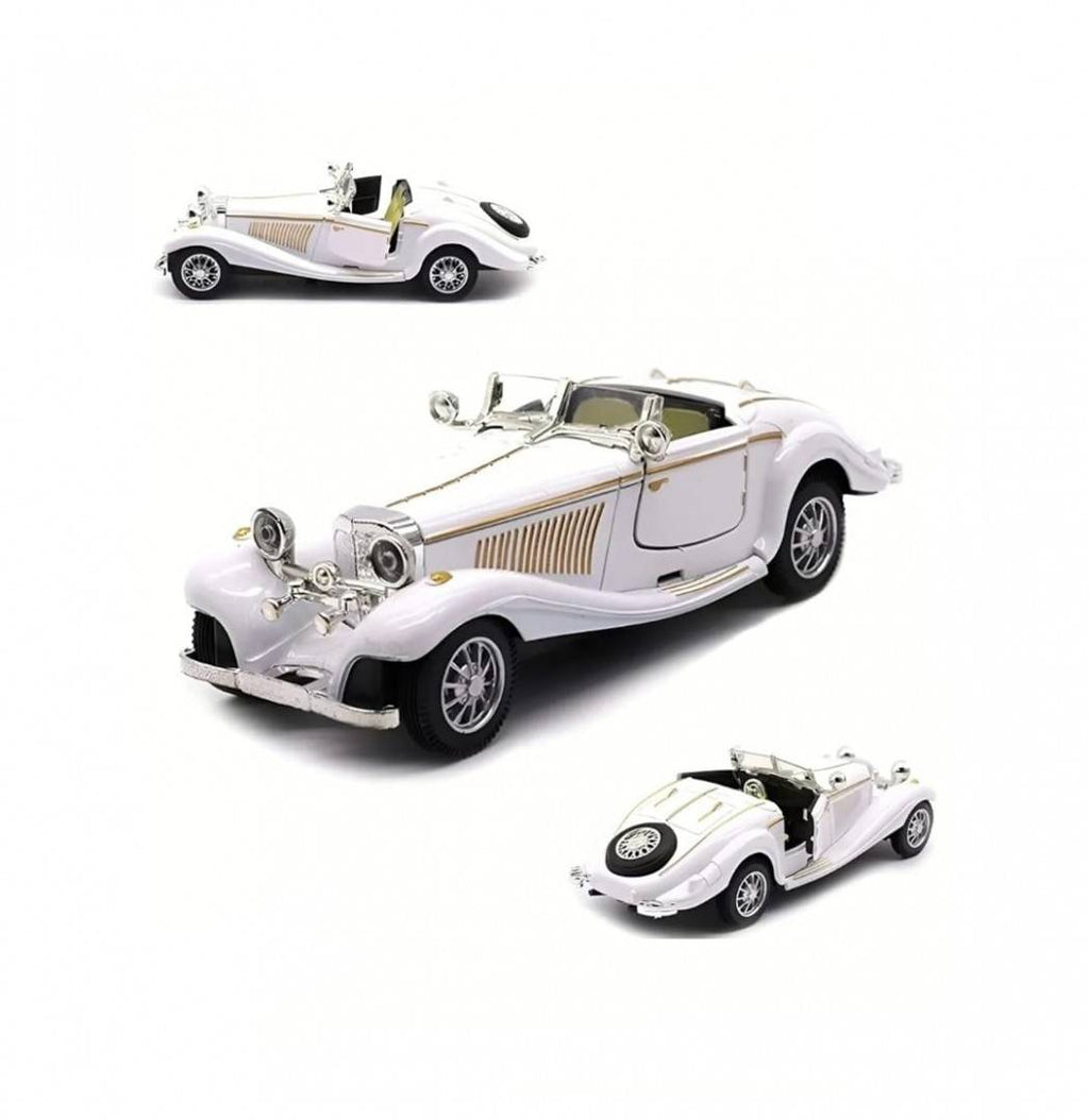 Macheta Bburago Mercedes Benz 500k Roadster, usi mobile, sunet, lumini, scara 1:28, alb, 16 cm