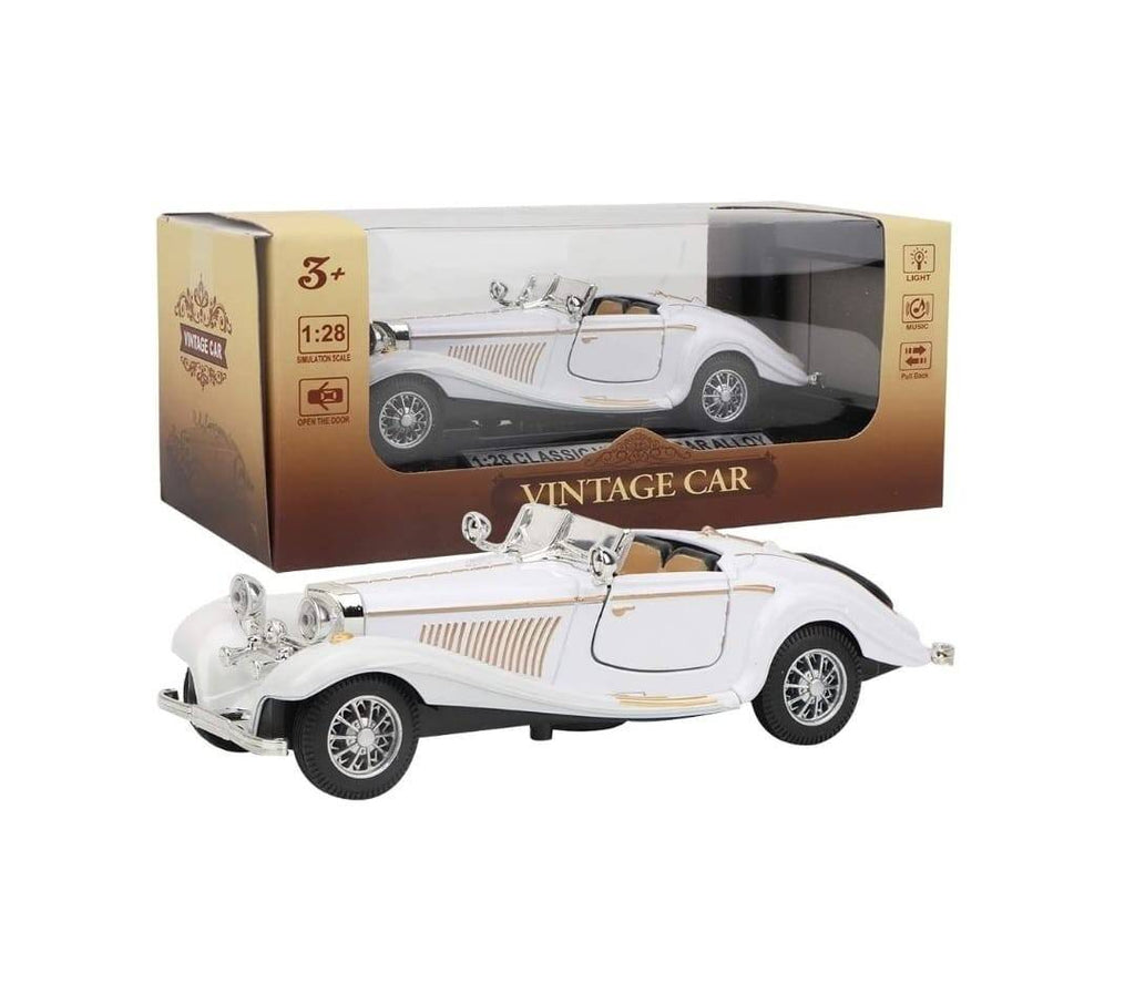 Macheta Bburago Mercedes Benz 500k Roadster, usi mobile, sunet, lumini, scara 1:28, alb, 16 cm
